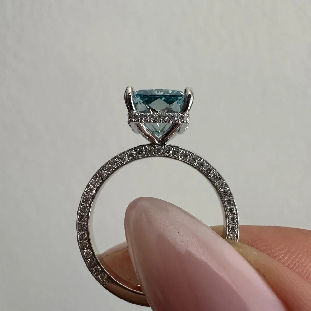 3.41 carat fancy vivid blue vvs2 radiant cut diamond engagement ring - Picture 3 of 12